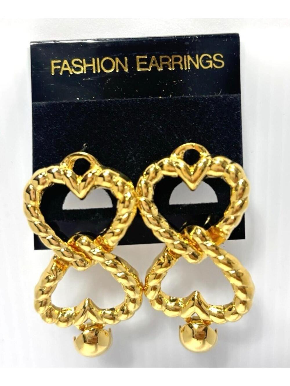 Women’s Dangle Earrings Gold Tone Double Heart Costume Jewelry Fashion Gift NEW
